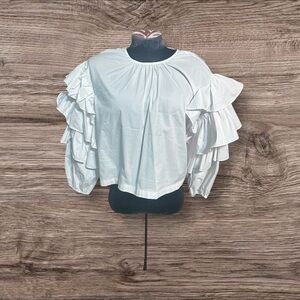 Karlie Fun White Ruffle Long Sleeve Blouse Size Small